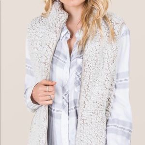 Fuzzy faux fur zip up vest